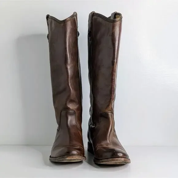 Frye Melissa Button Brown Leather Tall Boots 7.5 Equestrian Western Boho 77172 - Picture 5 of 16